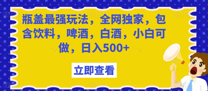 瓶盖最强玩法，全网独家，包含饮料，啤酒，白酒，小白可做，日入500+【揭秘】-副业库