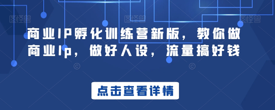 商业IP孵化训练营新版，教你做商业Ip，做好人设，流量搞好钱-副业库