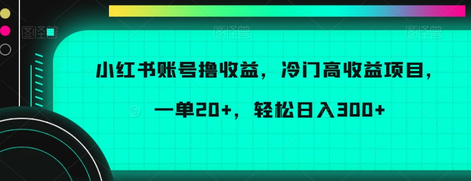 小红书账号撸收益，冷门高收益项目，一单20+，轻松日入300+【揭秘】-副业库