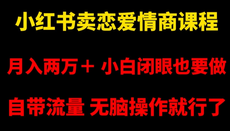 小红书卖恋爱情商课程，月入两万＋，小白闭眼也要做，自带流量，无脑操作就行了【揭秘】-副业库
