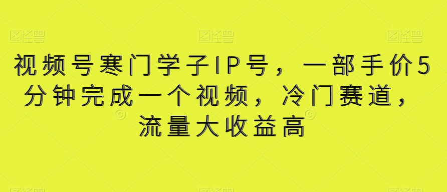 视频号寒门学子IP号，一部手价5分钟完成一个视频，冷门赛道，流量大收益高【揭秘】-副业库