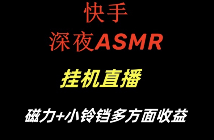 快手深夜性感ASMR挂机直播，磁力+小铃铛收益（附带工具和5G素材）-副业库