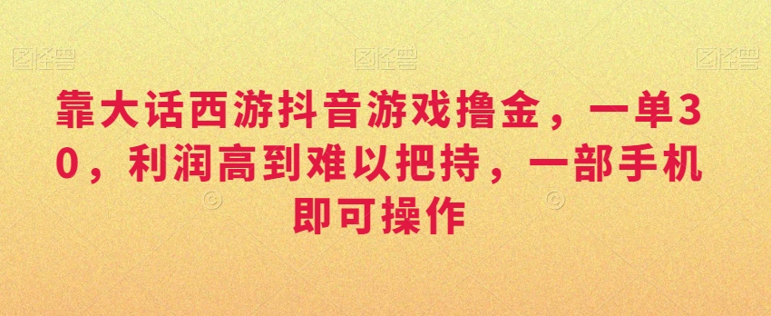 靠大话西游抖音游戏撸金，一单30，利润高到难以把持，一部手机即可操作，日入3000+-副业库