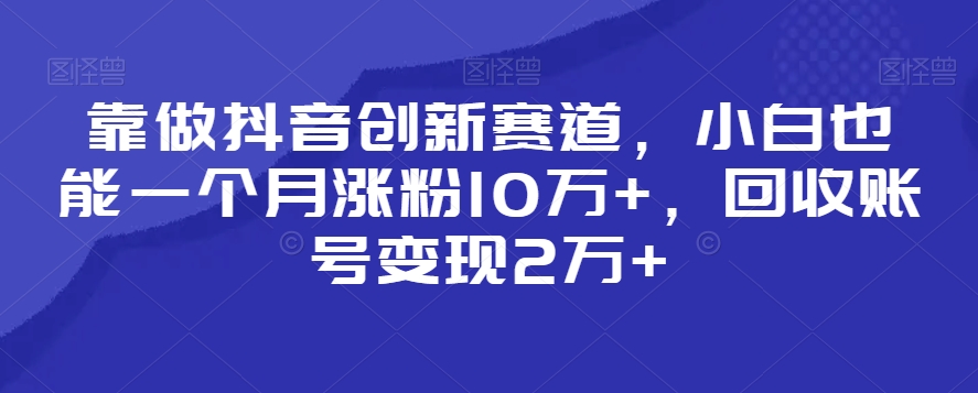靠做抖音创新赛道，小白也能一个月涨粉10万+，回收账号变现2万+-副业库