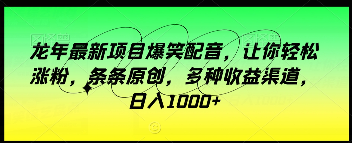 龙年最新项目爆笑配音，让你轻松涨粉，条条原创，多种收益渠道，日入1000+-副业库