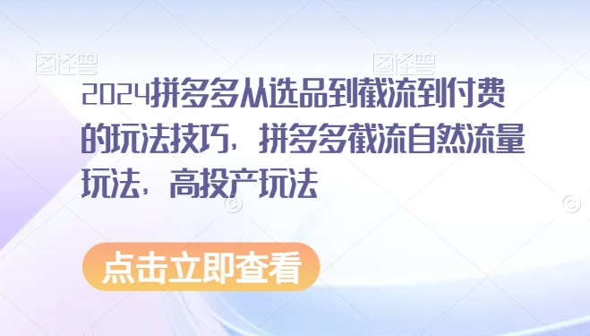 2024拼多多从选品到截流到付费的玩法技巧，拼多多截流自然流量玩法，高投产玩法-副业库