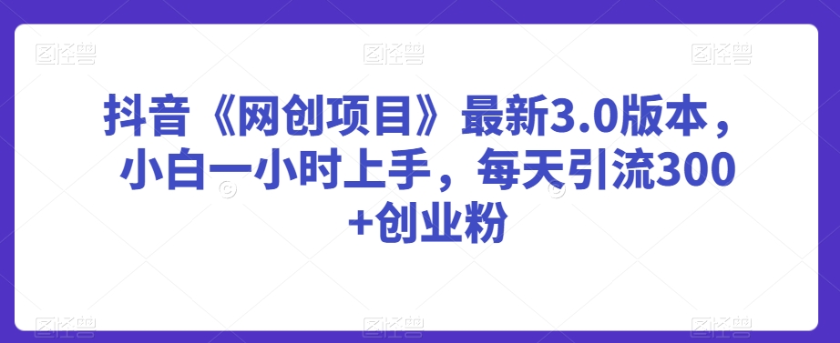 抖音《网创项目》最新3.0版本，小白一小时上手，每天引流300+创业粉-副业库
