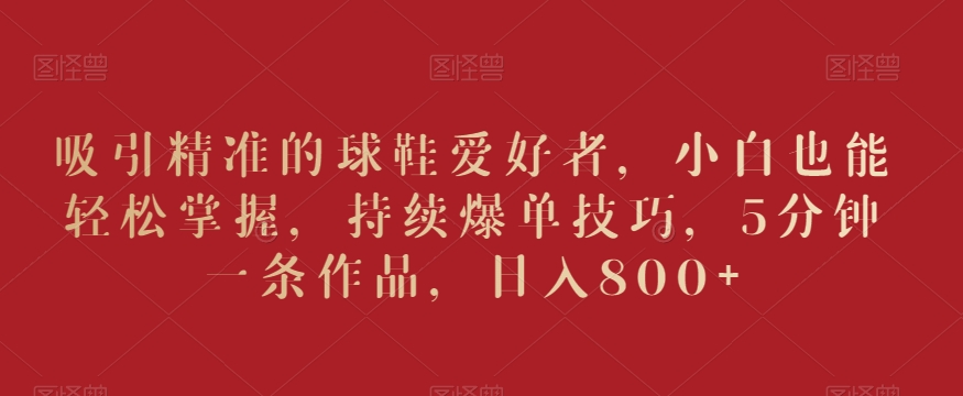 吸引精准的球鞋爱好者，小白也能轻松掌握，持续爆单技巧，5分钟一条作品，日入800+-副业库