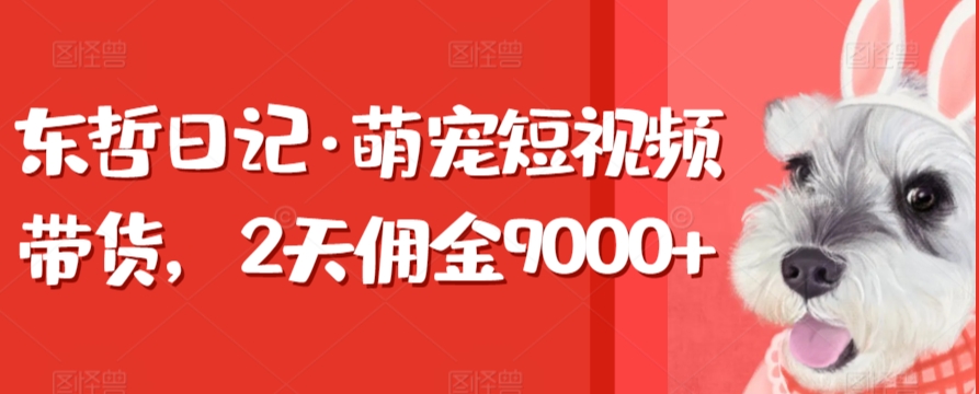 东哲日记·萌宠短视频带货，2天佣金9000+-副业库