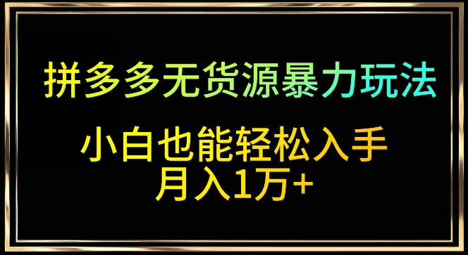 拼多多无货源暴力玩法，全程干货，小白也能轻松入手，月入1万+-副业库