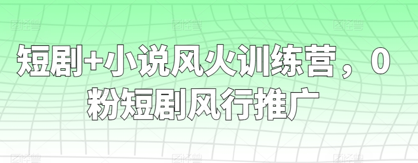 短剧+小说风火训练营，0粉短剧风行推广-副业库