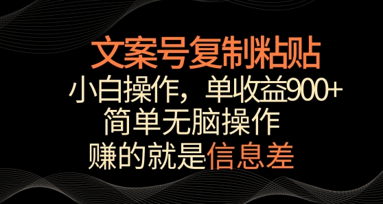 文案号掘金，简单复制粘贴，小白操作，单作品收益900+-副业库
