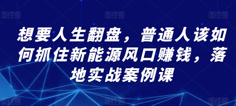 想要人生翻盘，普通人该如何抓住新能源风口赚钱，落地实战案例课-副业库