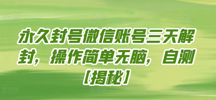 永久封号微信账号三天解封，操作简单无脑，自测-副业库