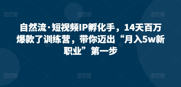 自然流·短视频IP孵化手，14天百万爆款了训练营，带你迈出“月入5w新职业”第一步-副业库