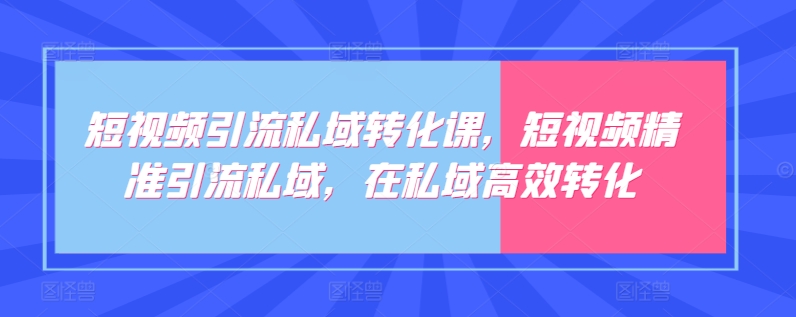 短视频引流私域转化课，短视频精准引流私域，在私域高效转化-副业库