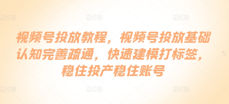 视频号投放教程，​视频号投放基础认知完善疏通，快速建模打标签，稳住投产稳住账号-副业库
