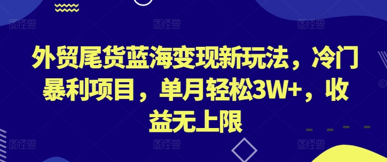 外贸尾货蓝海变现新玩法，冷门暴利项目，单月轻松3W+，收益无上限-副业库