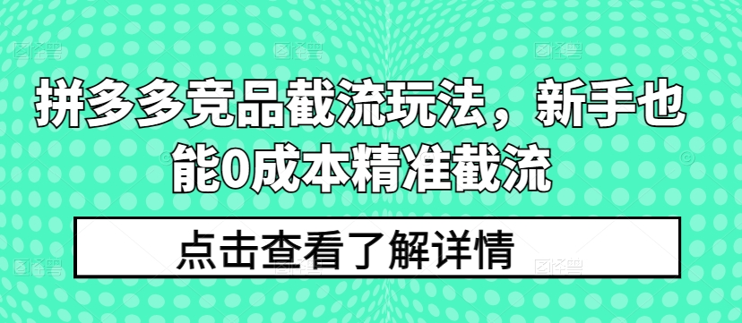 拼多多竞品截流玩法，新手也能0成本精准截流-副业库