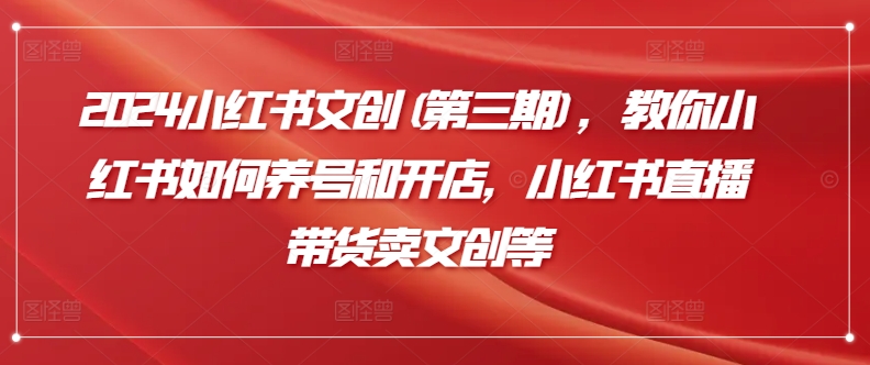 2024小红书文创(第三期)，教你小红书如何养号和开店，小红书直播带货卖文创等-副业库