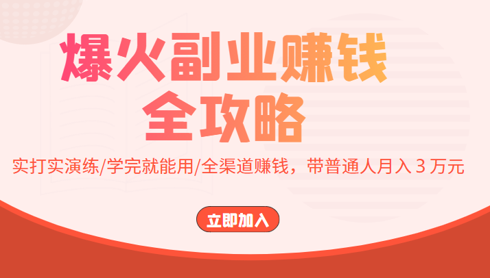 爆火副业赚钱全攻略：实打实演练/学完就能用/全渠道赚钱，带普通人月入３万元-副业库