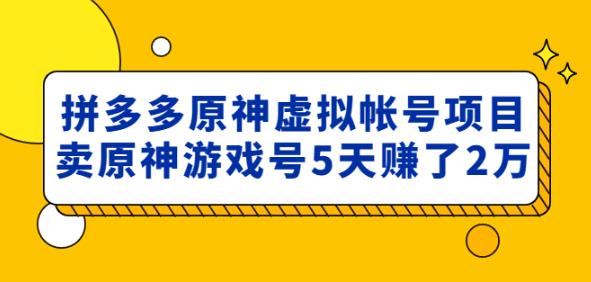 外面卖2980的拼多多原神虚拟帐号项目：卖原神游戏号5天赚了2万-副业库