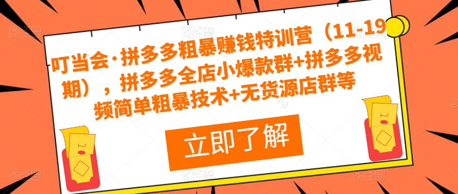 叮当会·拼多多粗暴赚钱特训营（11-19期），拼多多全店小爆款群+拼多多视频简单粗暴技术+无货源店群等-副业库