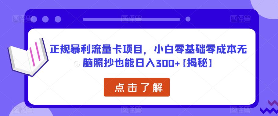 正规暴利流量卡项目，小白零基础零成本无脑照抄也能日入300+【揭秘】-副业库