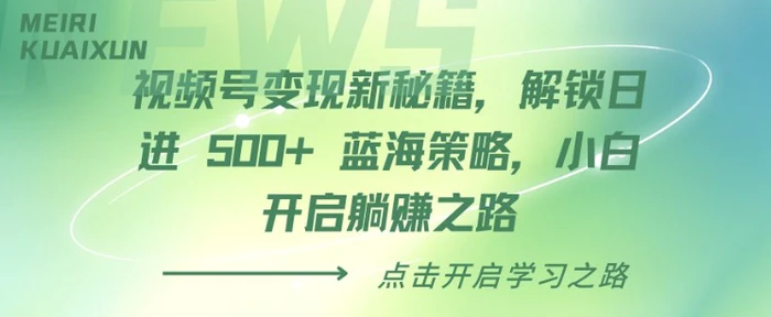 视频号变现新秘籍，解锁日进 5张 蓝海策略，小白开启躺Z之路-副业库