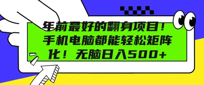 年前最好的翻身项目，手机电脑都能轻松矩阵化，无脑日入多张-副业库