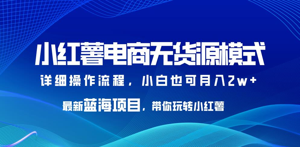 小红薯电商无货源模式，最新蓝海项目，带你玩转小红薯，小白也可月入2w+【揭秘】-副业库