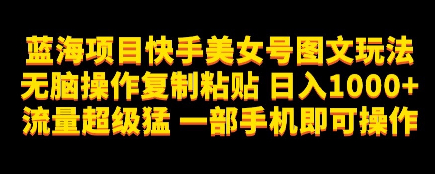 蓝海项目快手美女号图文玩法，无脑操作复制粘贴，日入1000+流量超级猛一部手机即可操作【揭秘】-副业库