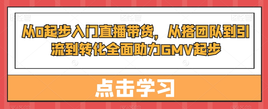 从0起步入门直播带货，​从搭团队到引流到转化全面助力GMV起步-副业库