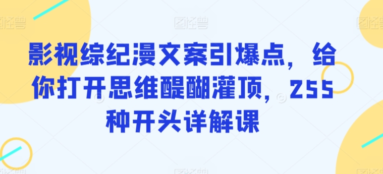 影视综纪漫文案引爆点，给你打开思维醍醐灌顶，255种开头详解课-副业库