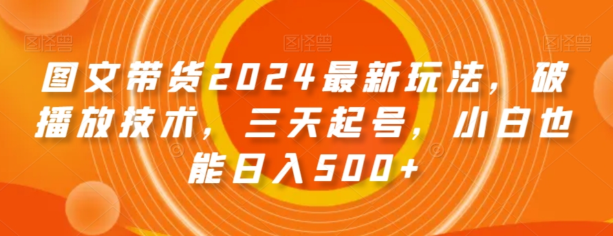 图文带货2024最新玩法，破播放技术，三天起号，小白也能日入500+【揭秘】-副业库