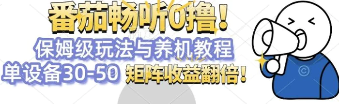 番茄畅听0撸，保姆级玩法与养机教程单设备30-50，矩阵收益翻倍-副业库