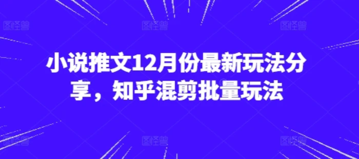 小说推文12月份最新玩法分享，知乎混剪批量玩法-副业库
