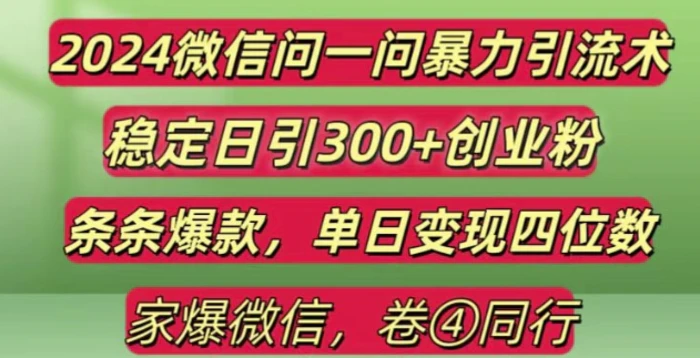 2024最新微信问一问暴力引流300+创业粉,条条爆款单日变现四位数【揭秘】-副业库