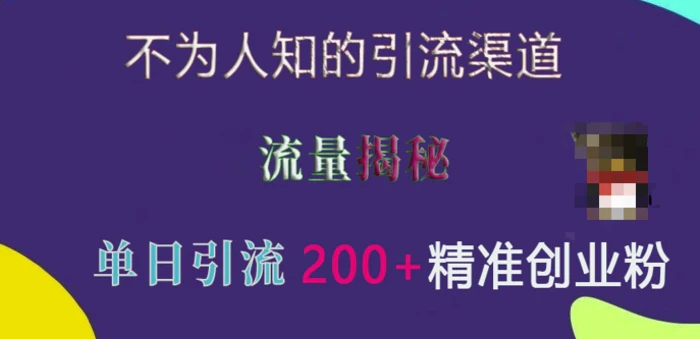 不为人知的引流渠道，流量揭秘，实测单日引流200+精准创业粉-副业库