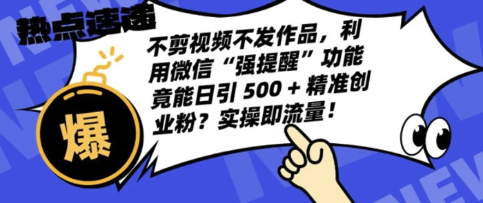 不剪视频不发作品，视频号私信日引 500 + 精准创业粉?实操即流量!-副业库