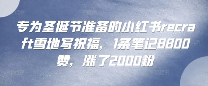 专为圣诞节准备的小红书recraft雪地写祝福，1条笔记8800赞，涨了2000粉-副业库