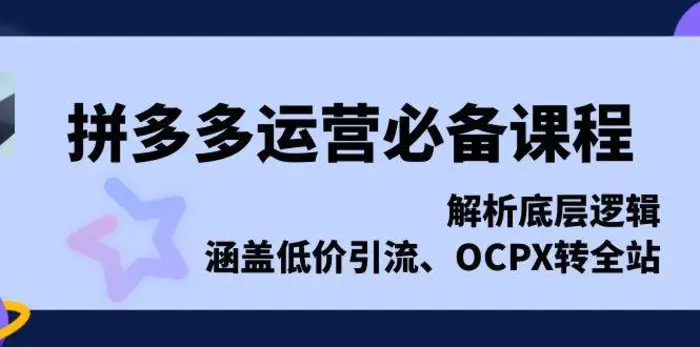 拼多多运营必备课程，解析底层逻辑，涵盖低价引流、OCPX转全站-副业库