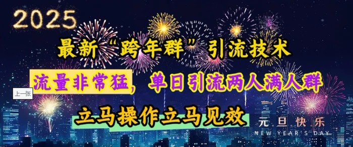 最新“跨年群”引流，流量非常猛，单日引流两人满人群，立马操作立马见效-副业库