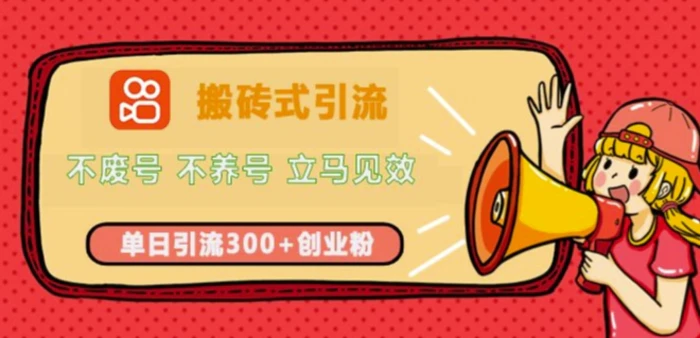 快手搬砖式引流，不废号，不养号，立马见效，单日引流300+精准创业粉-副业库