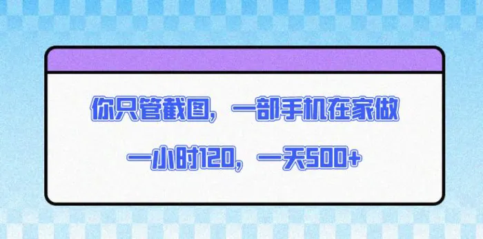 （13785期）你只管截图，一部手机在家做，一小时120，一天500+-副业库