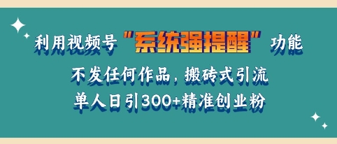 利用微信视频号系统提醒功能，引流精准创业粉，无需发布任何作品，单人单日引流300+创业粉-副业库