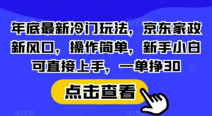 年底最新冷门玩法，京东家政新风口，操作简单，新手小白可直接上手，一单挣30【揭秘】-副业库