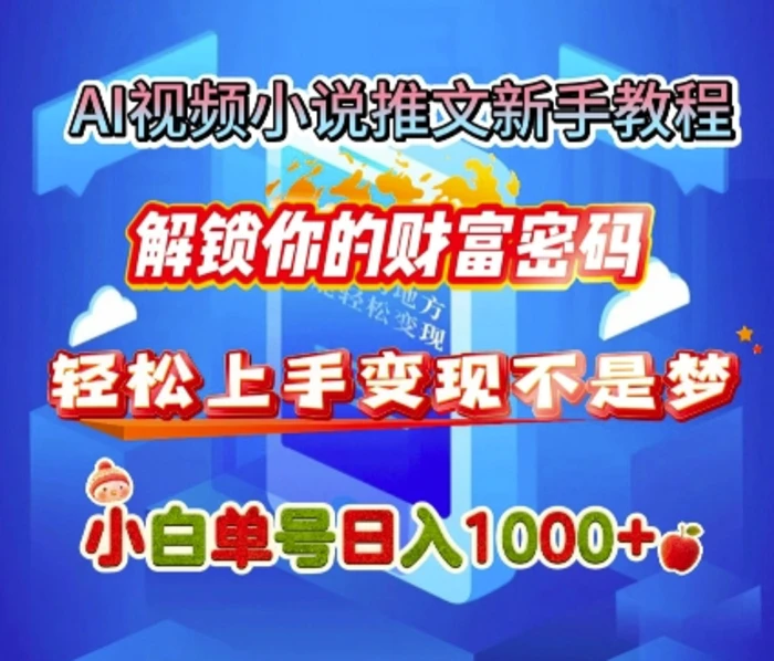 AI视频小说推文新手教程，解锁你的财富密码，轻松上手变现不是梦，小白单号日入几张-副业库