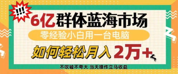 6亿群体蓝海市场，零经验小白用一台电脑，如何轻松月入过w-副业库