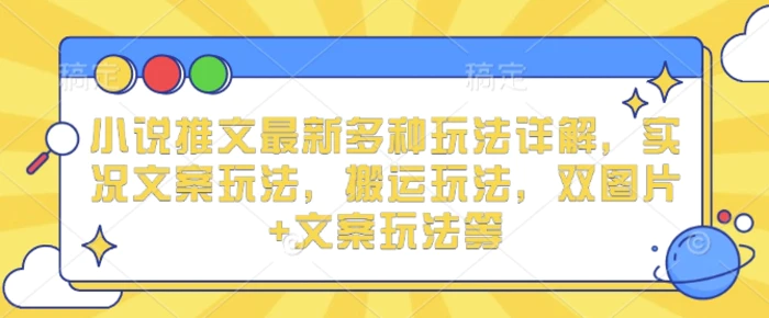 小说推文最新多种玩法详解，实况文案玩法，搬运玩法，双图片+文案玩法等-副业库
